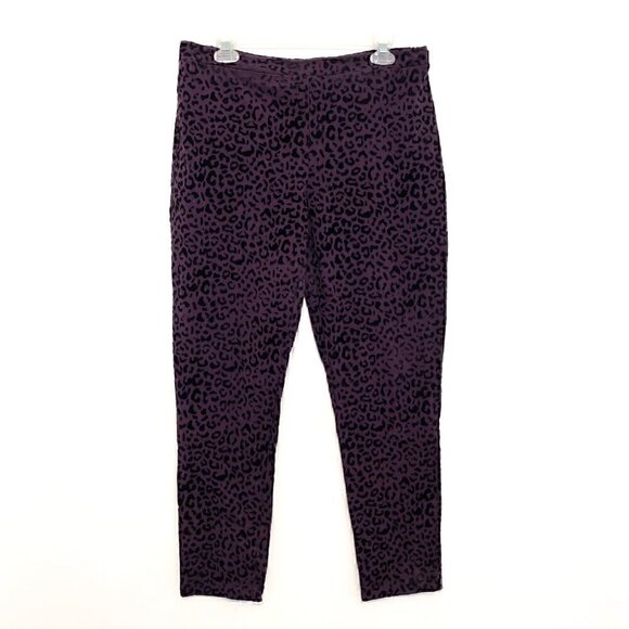 SUSAN GRAVER Weekend Flocked Cotton Spandex Leggings Purple Leopard Cheetah M - Picture 2 of 12